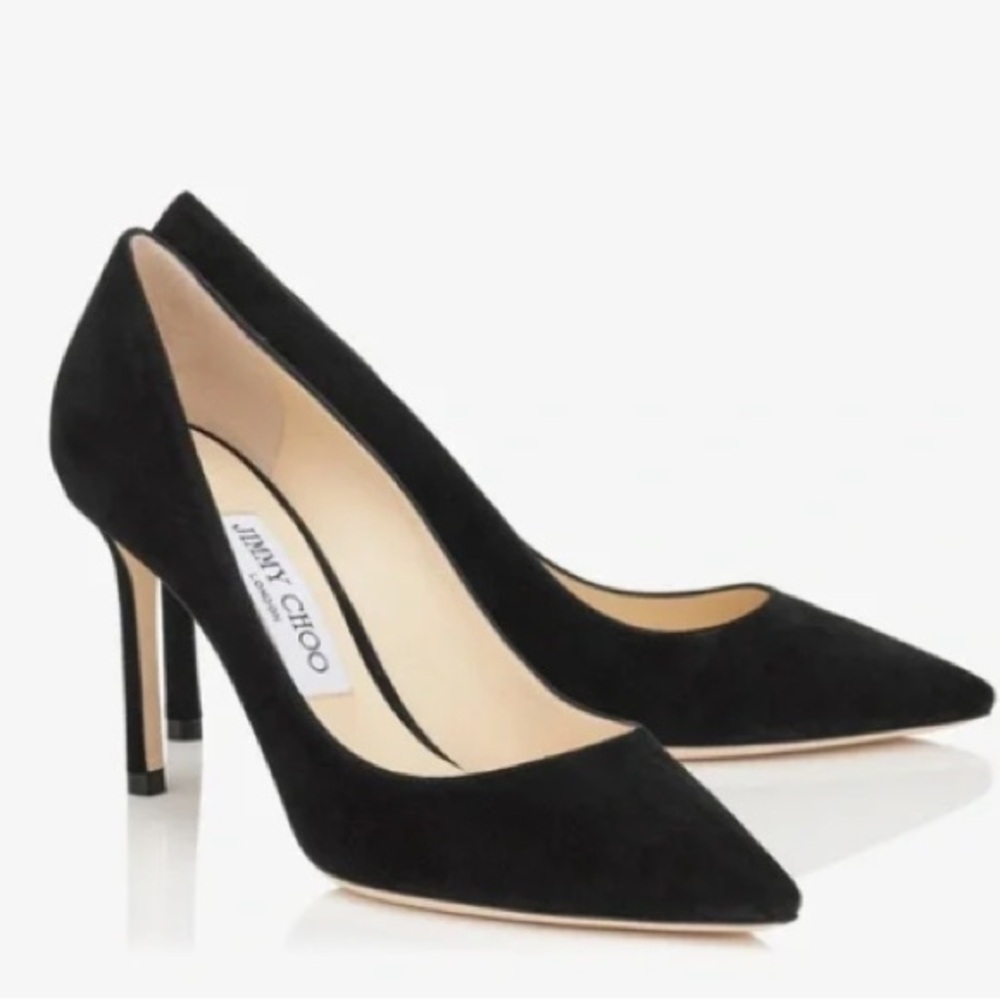 Jimmy Choo Black Suede Romy 85, Pointed Pumps, Heels, size 40.5